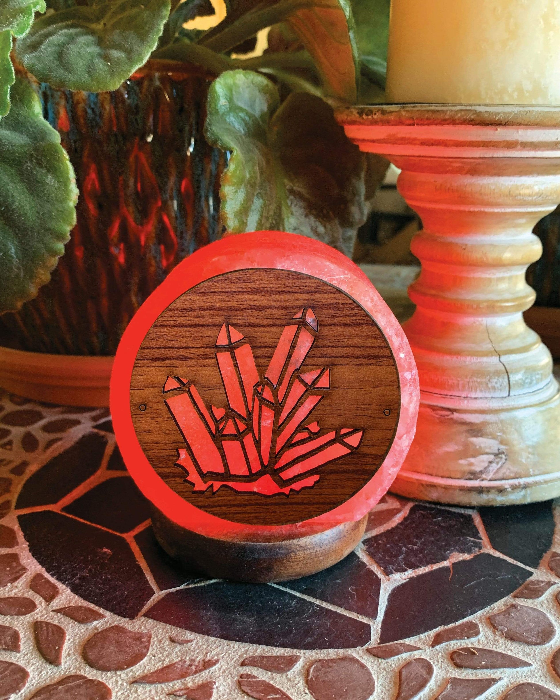 salt lamp lit up as home decor 