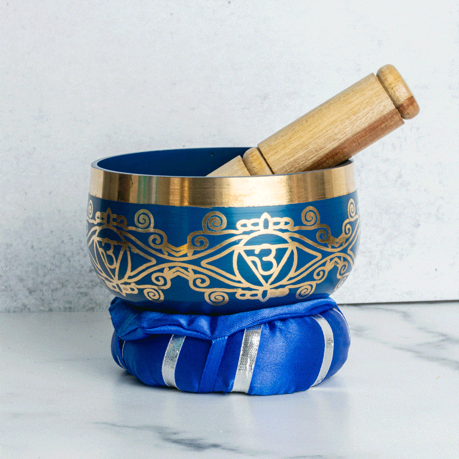Tibetan Singing Bowl - Brass Chakra Sound Bowl with Mallet & Cushion