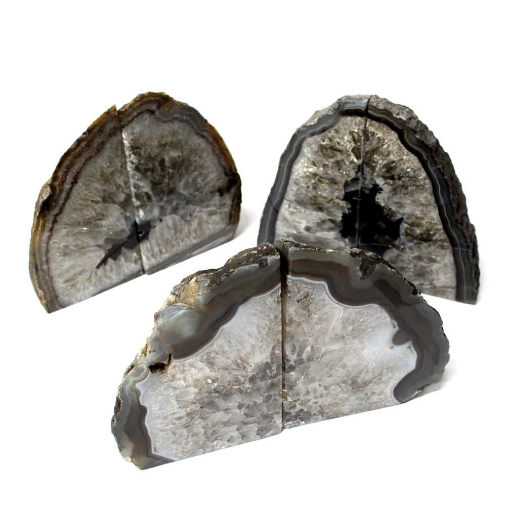 3 Black Agate Bookend Pairs shown at an angle for reference in thickness and color tones