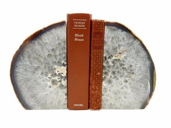 Natural Agate Bookend Pair - 9 to 12 lb with books in between