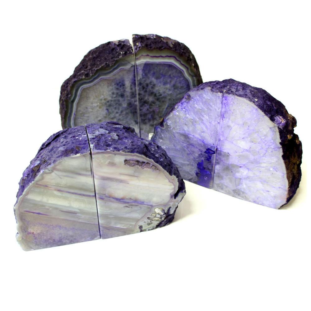 multiple purple bookend sets displayed to show the differences in the sizes and color shades 