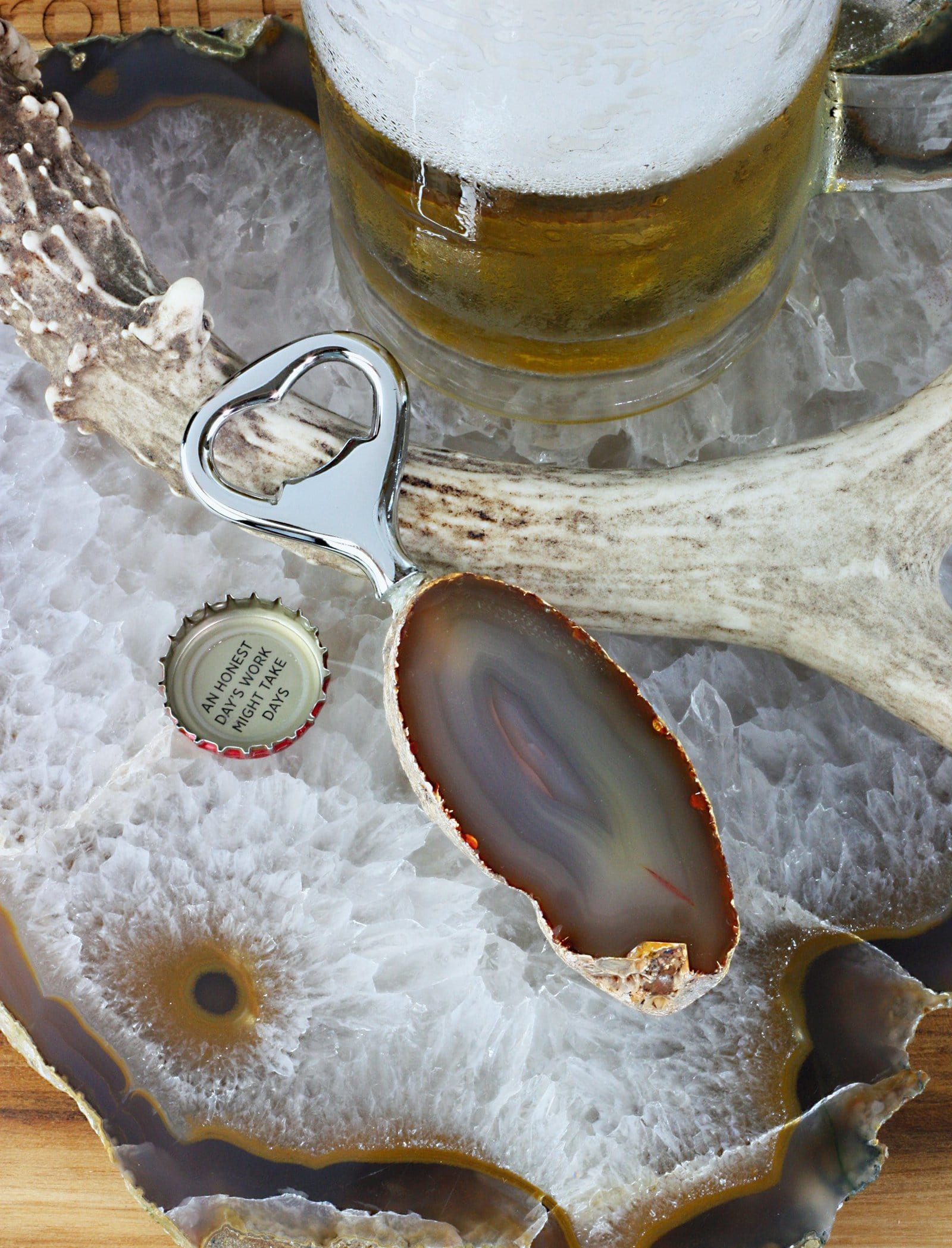 Agate bottle opener displayed