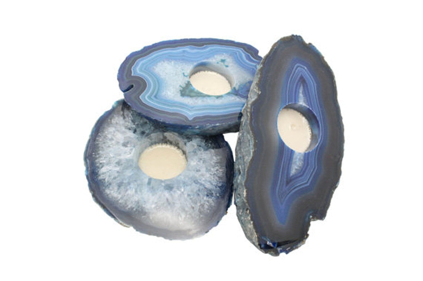 blue agate candle holder on white background