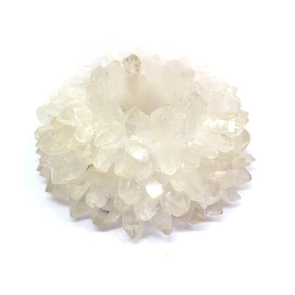 Glued point crystal candle holder on a white background.