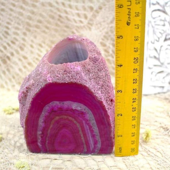 Agate Candle Holder next to a ruler for size approximation. 