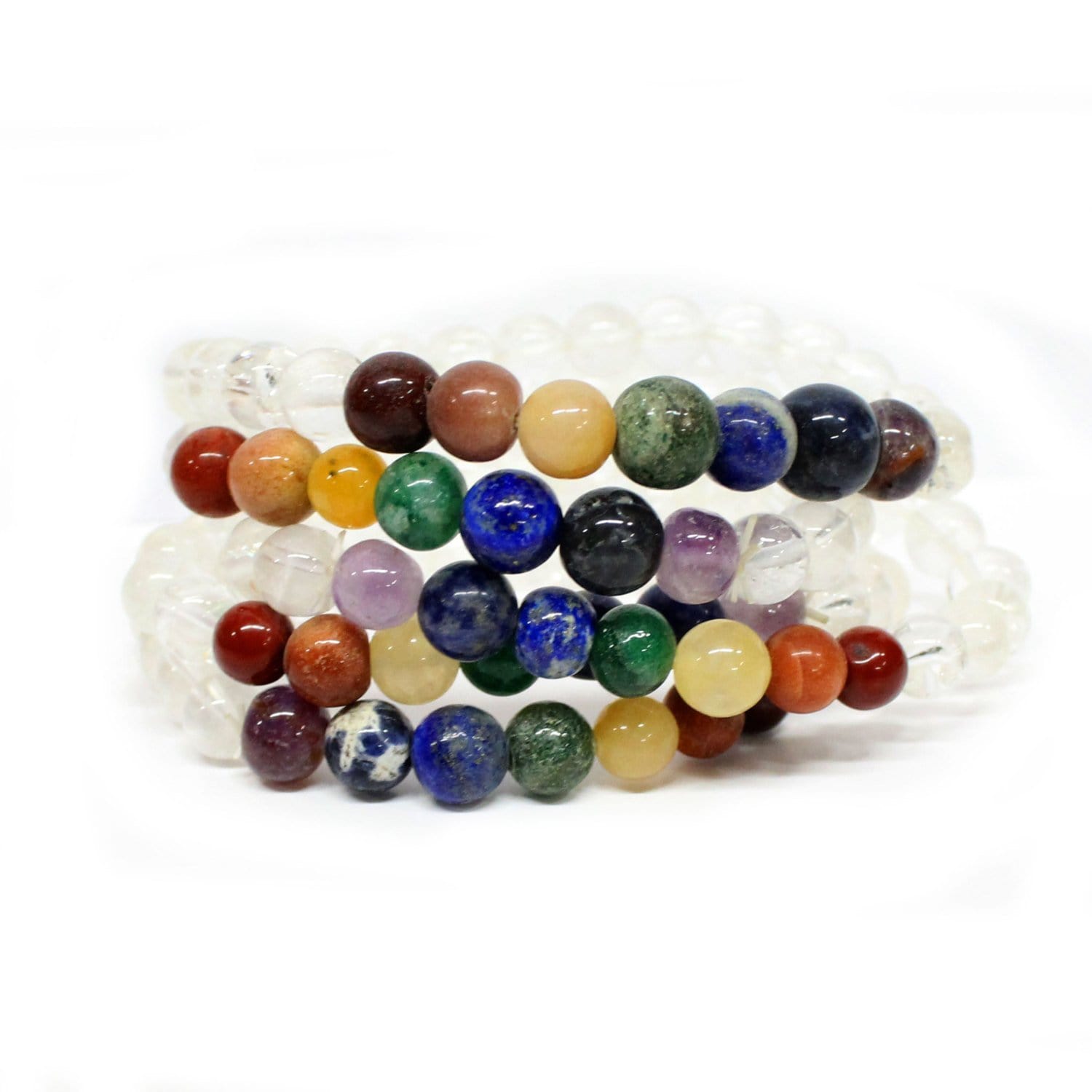 chakra bracelets stacked up