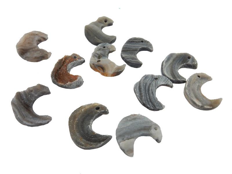 11 Raw Chalcedony Moon Crescents on white background
