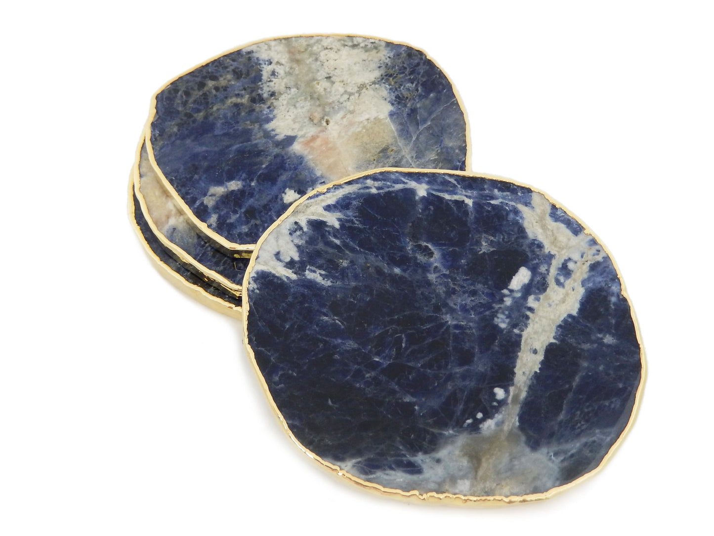 Stone Slices - Coaster Size sodalite with gold edge