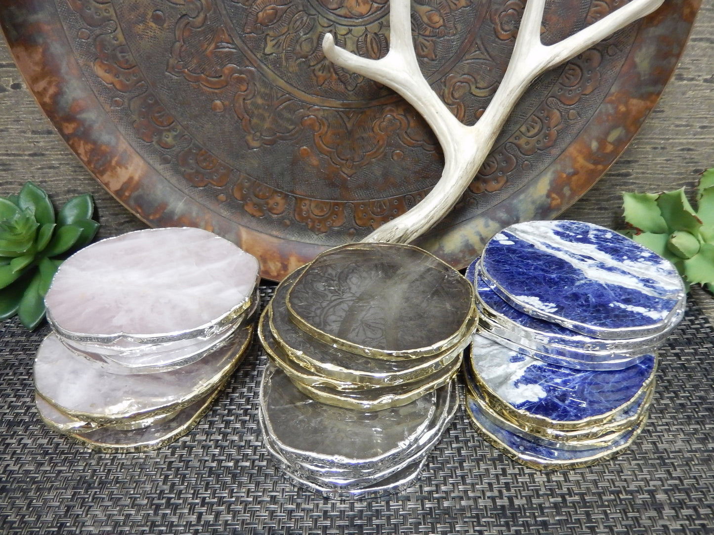 Stone Slices - Coaster Size shown stacked up so you can see thickness