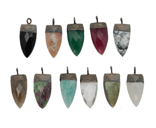 Fancy Petite Gemstone Spear Pendant with Electroplated Gun Metal Cap and Bail