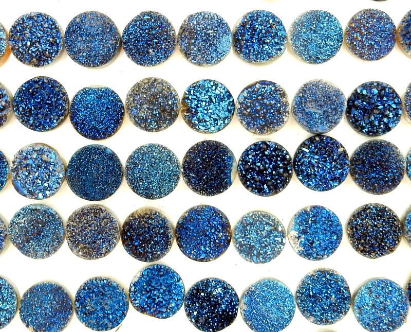  Blue Round Shaped Druzy Cabochons on white background