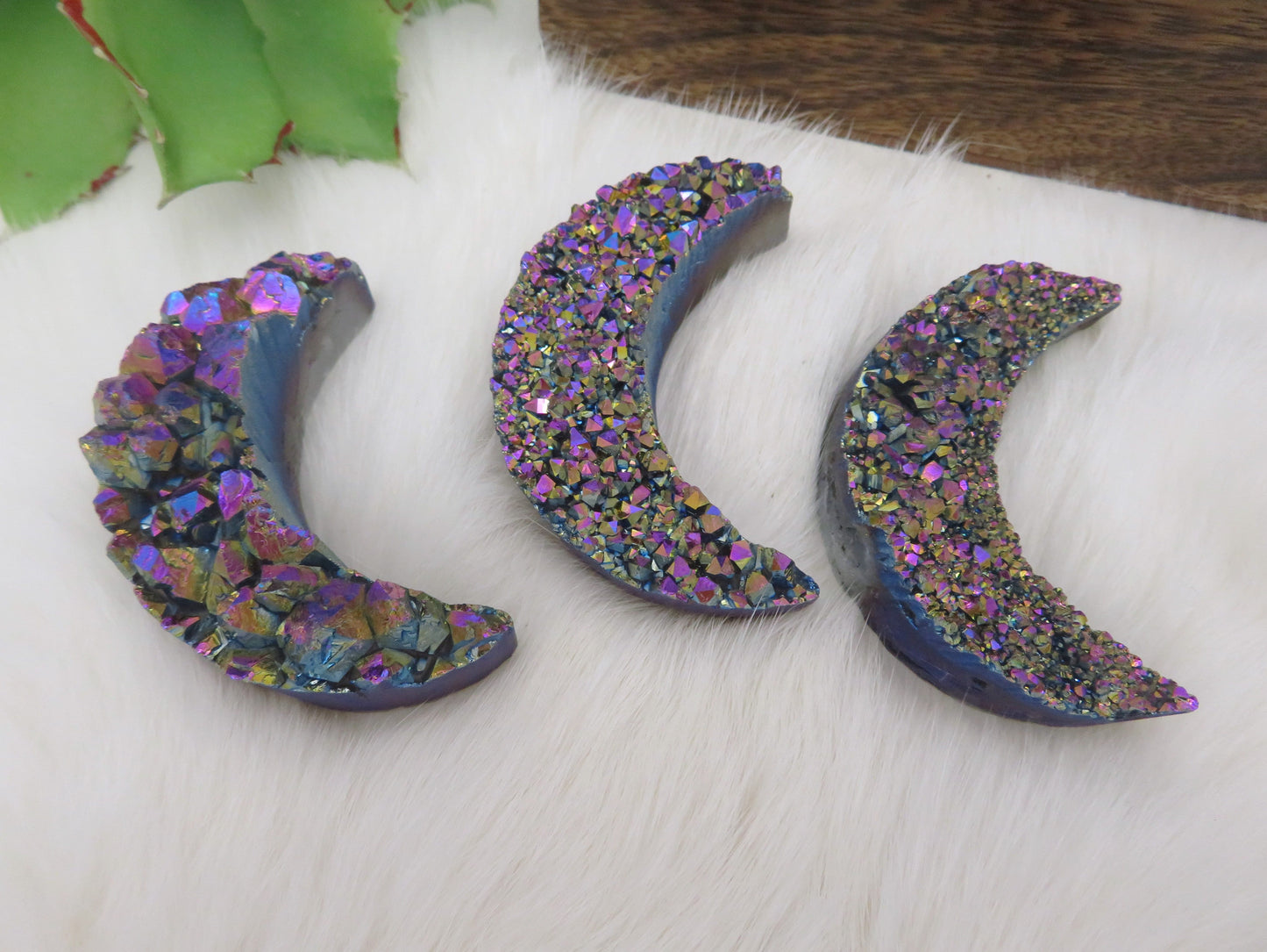 3 Rainbow Titanium Druzy Stone Moons