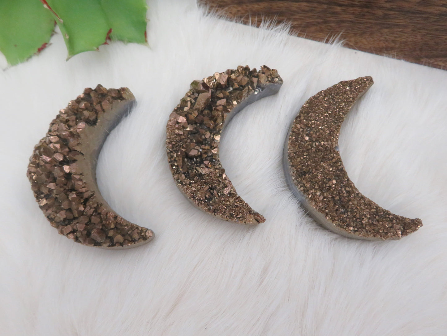 3 Bronze Titanium Druzy Stone Moons