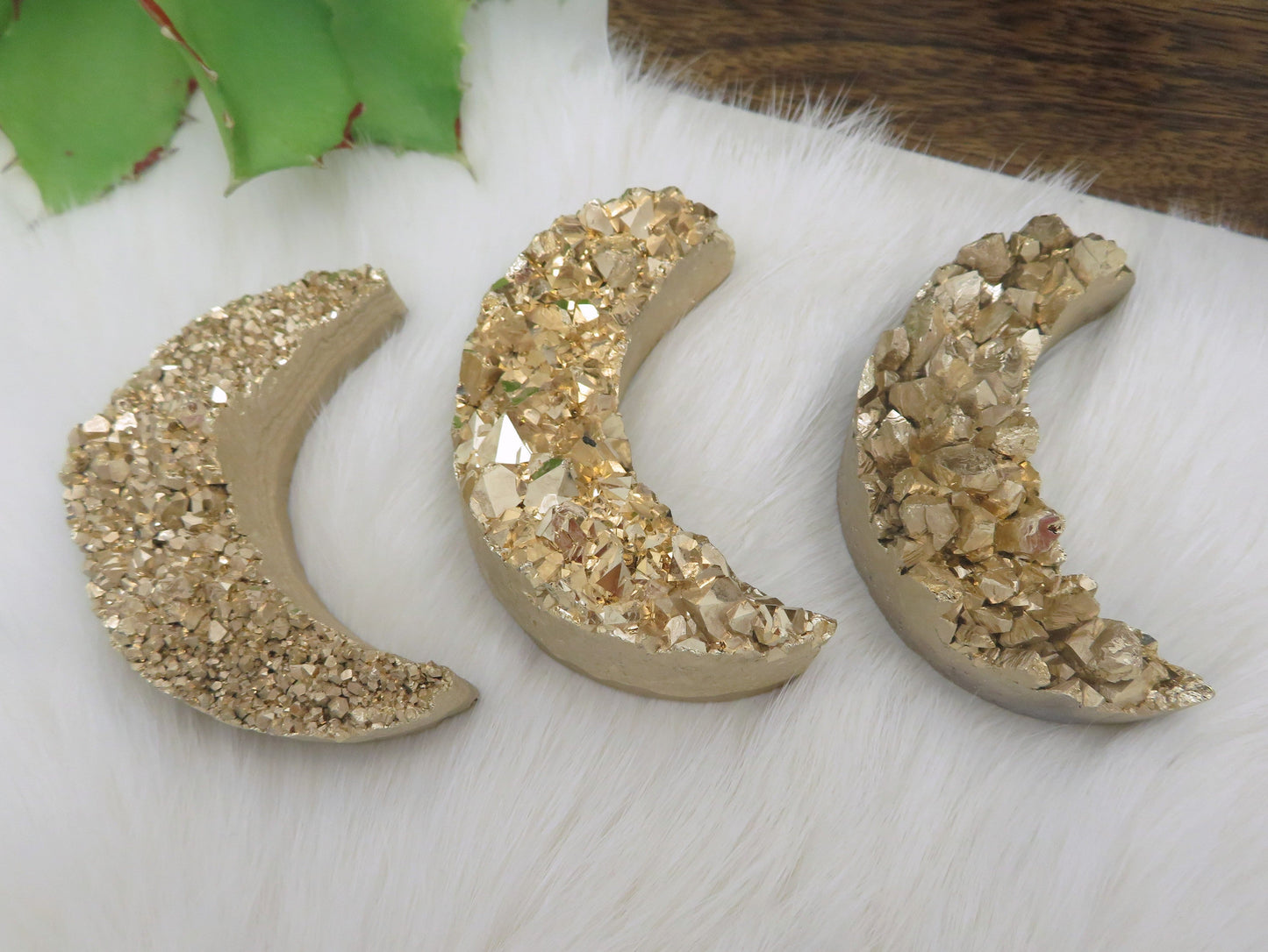 3 Gold Titanium Druzy Stone Moons