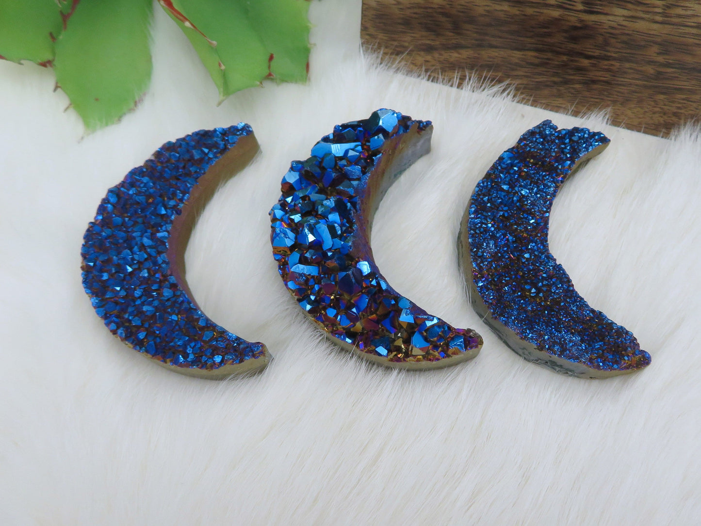 3 Mystic Blue Titanium Druzy Stone Moons