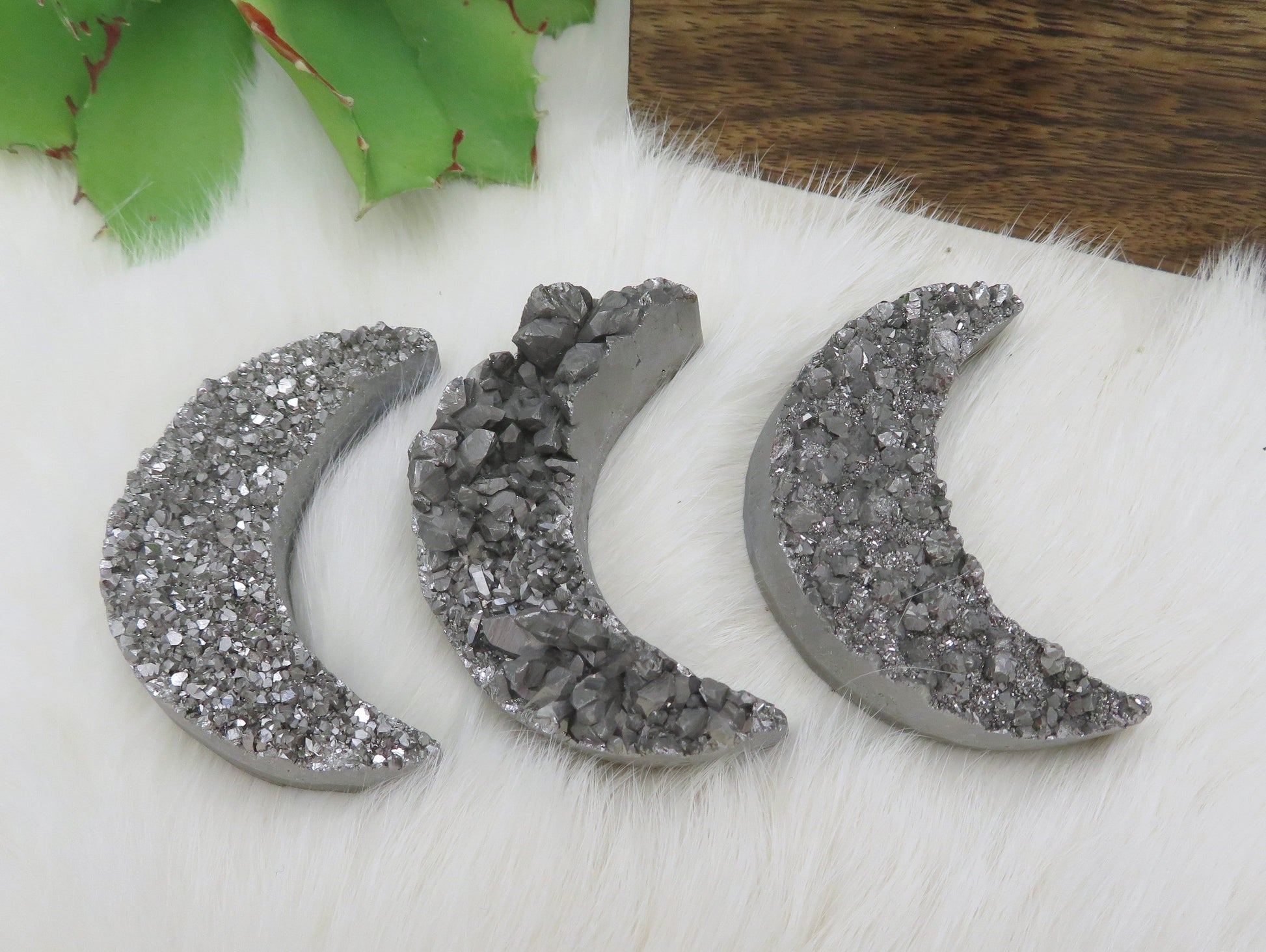 3 Platinum Titanium Druzy Stone Moons
