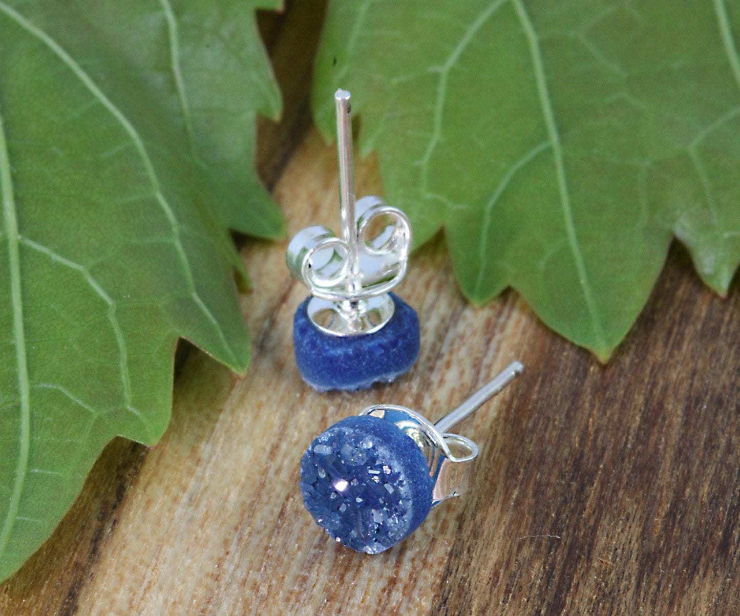 Purple Round Druzy Stud Earrings in silver 
