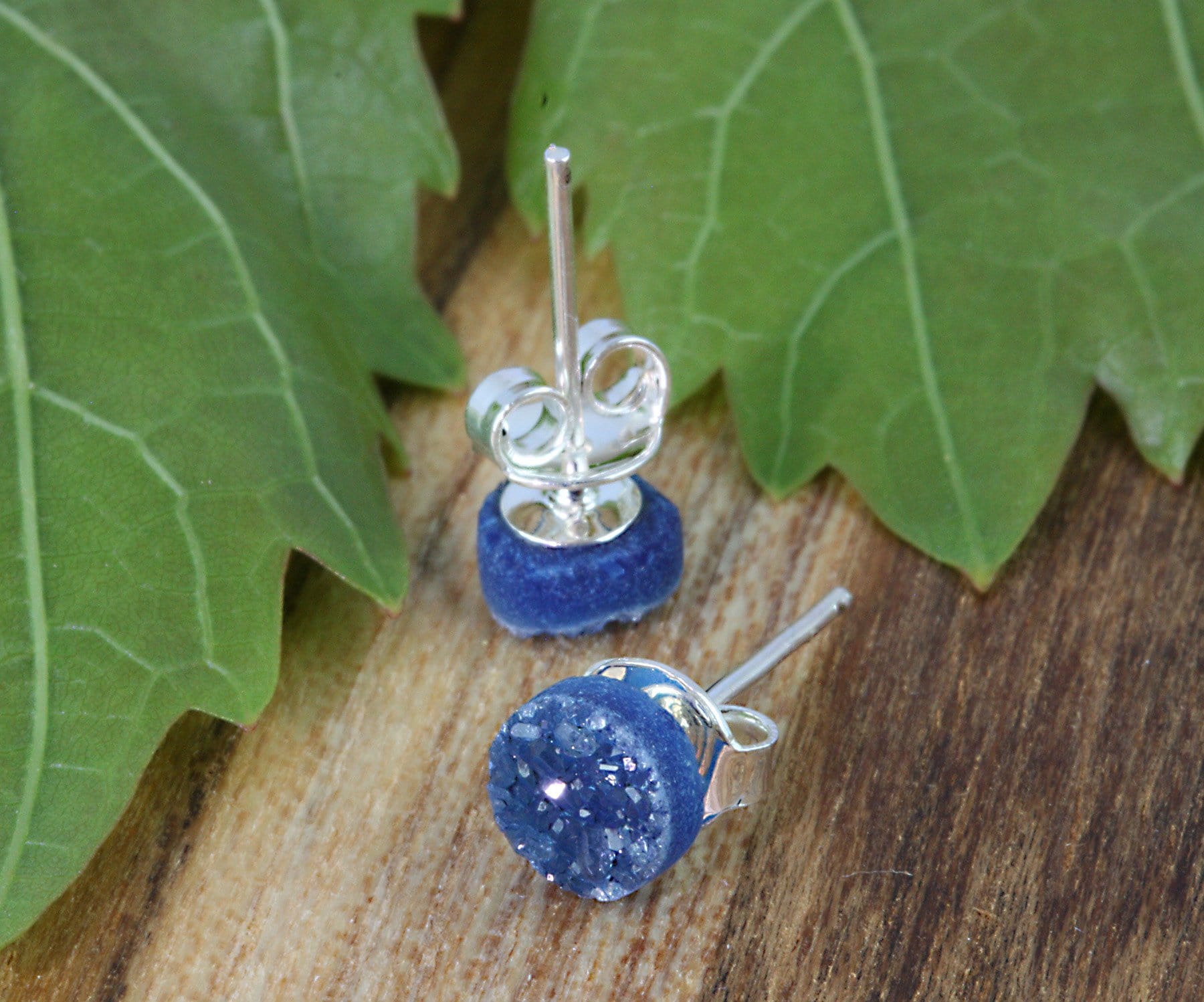 Purple Round Druzy Stud Earrings in silver 