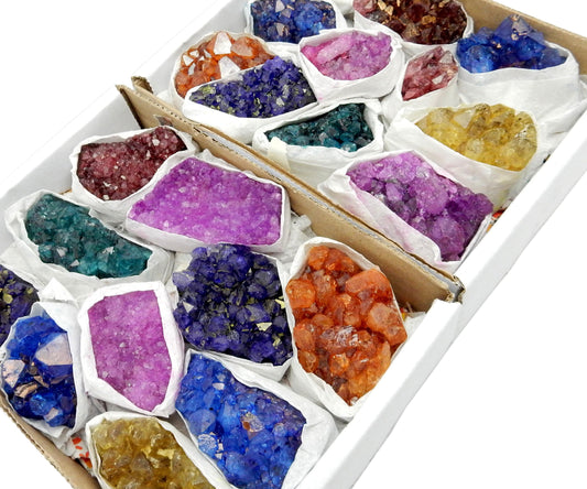 2 dyed amethyst boxes side by side with assorted colors.