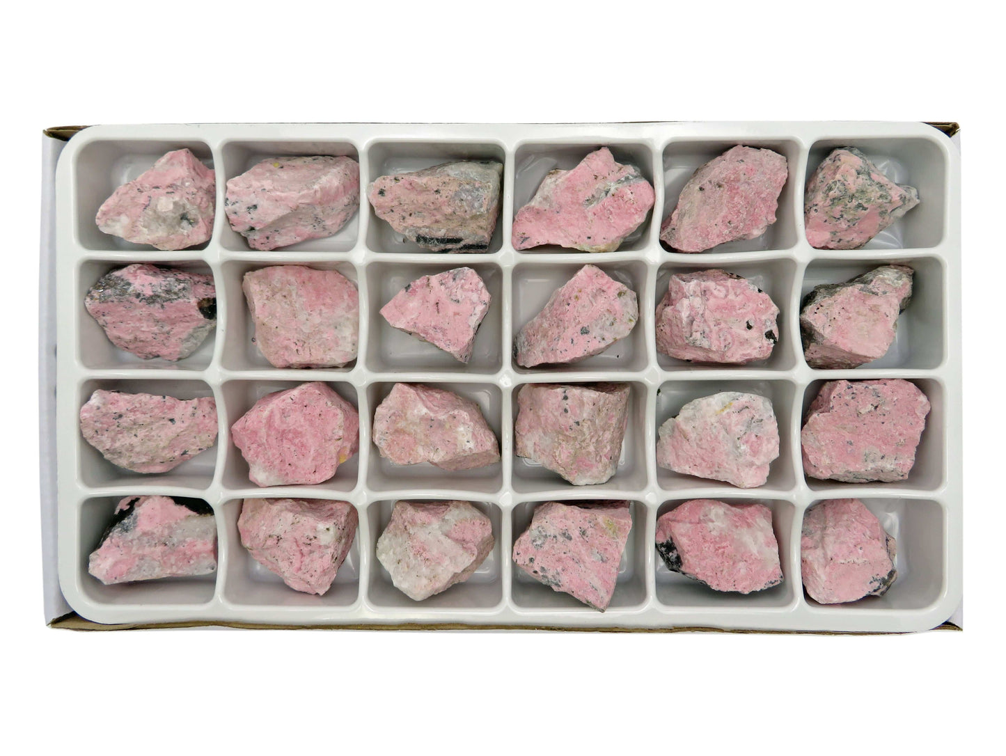 Box of Rhodonite Chunks on white background