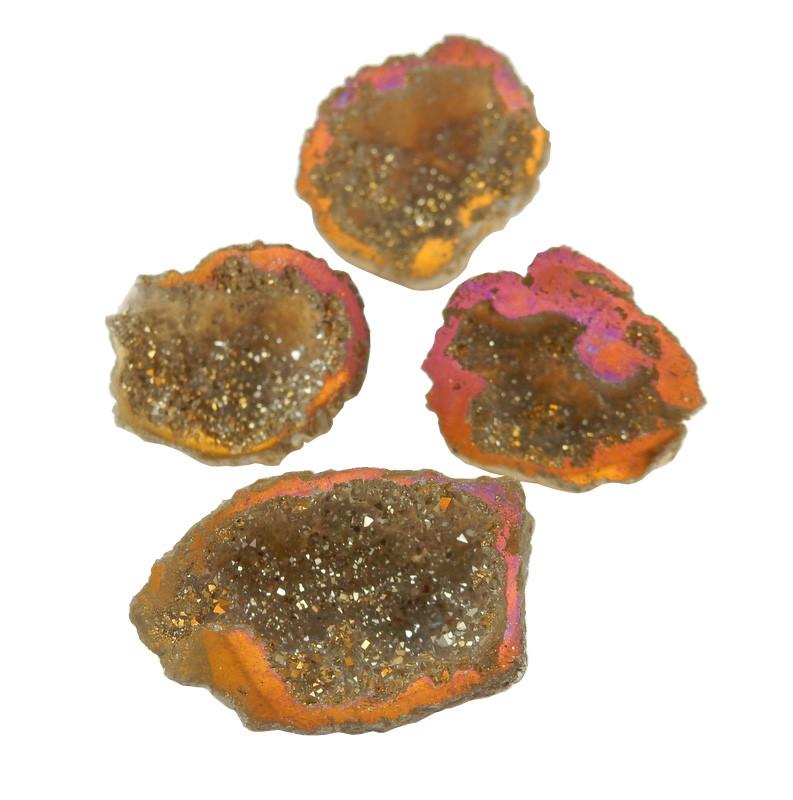 4 mystic half geodes in gold on white background