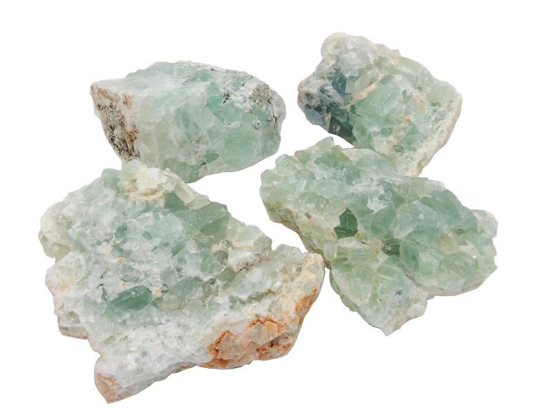 Four Green Fluorite on a white background