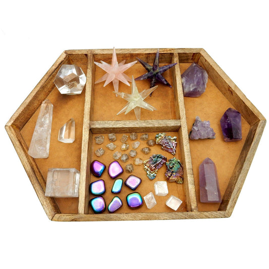 Crystal Display Wood Tray - Crystal Grid- Crystal collector Display Organizer