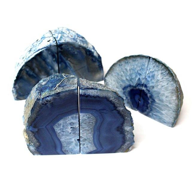 3 agate bookends on a table
