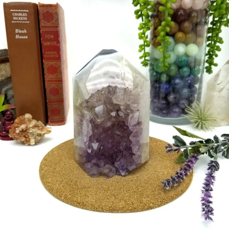Amethyst Geode Druzy Polished Cut Base front view