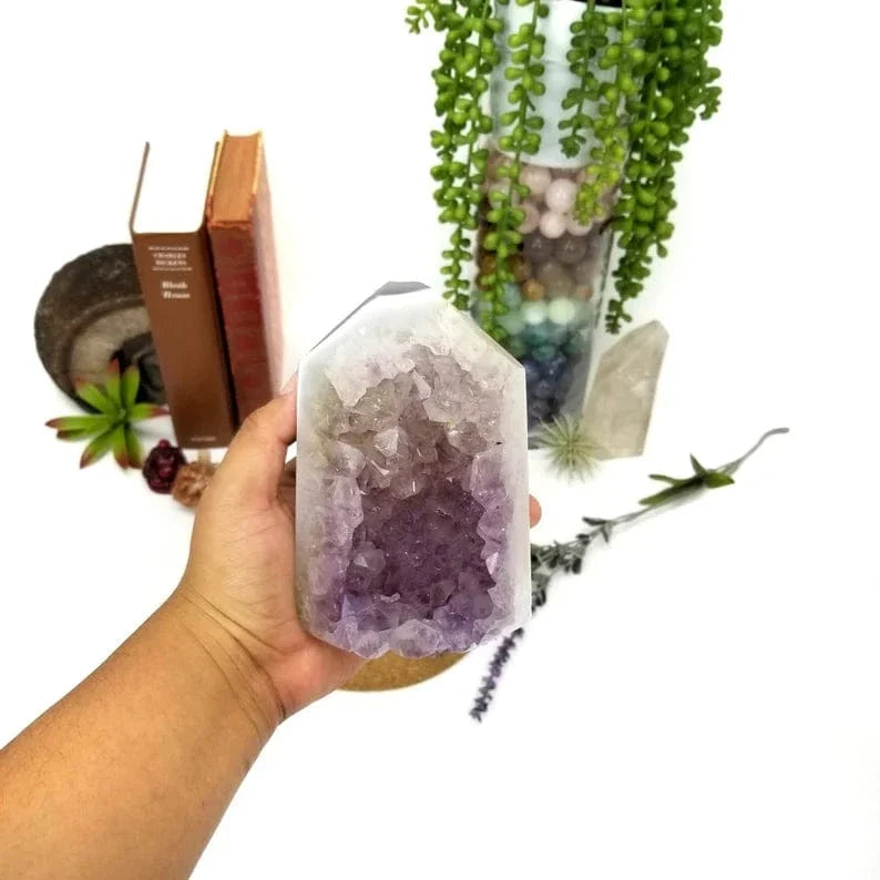 Amethyst Geode Druzy Polished Cut Base