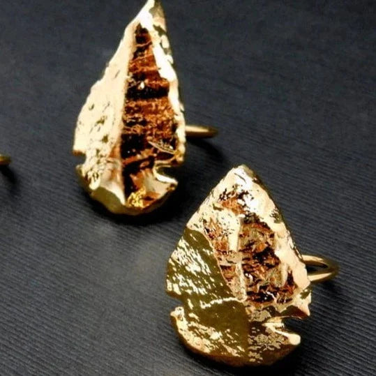 2 Gold Dipped Arrowhead Ring with Electroplated 24k Gold Edges on an Adjustable Bands from another angle