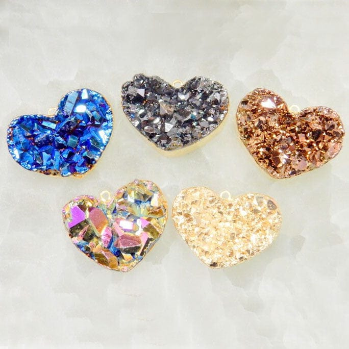 Mystic Druzy Heart Pendant with Electroplated 24k Gold edge