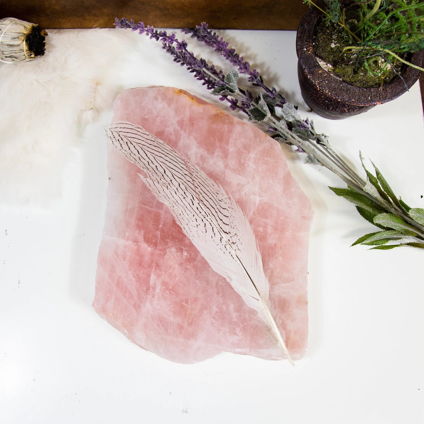 rose quartz platter displayed as home decor 