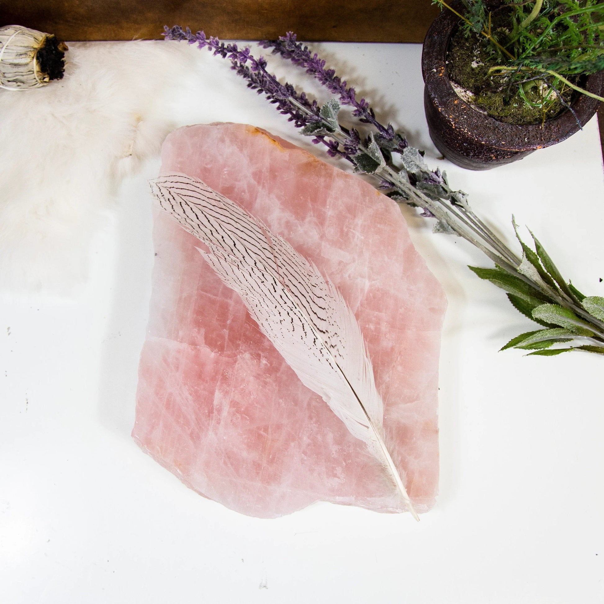 rose quartz platter displayed as home decor 