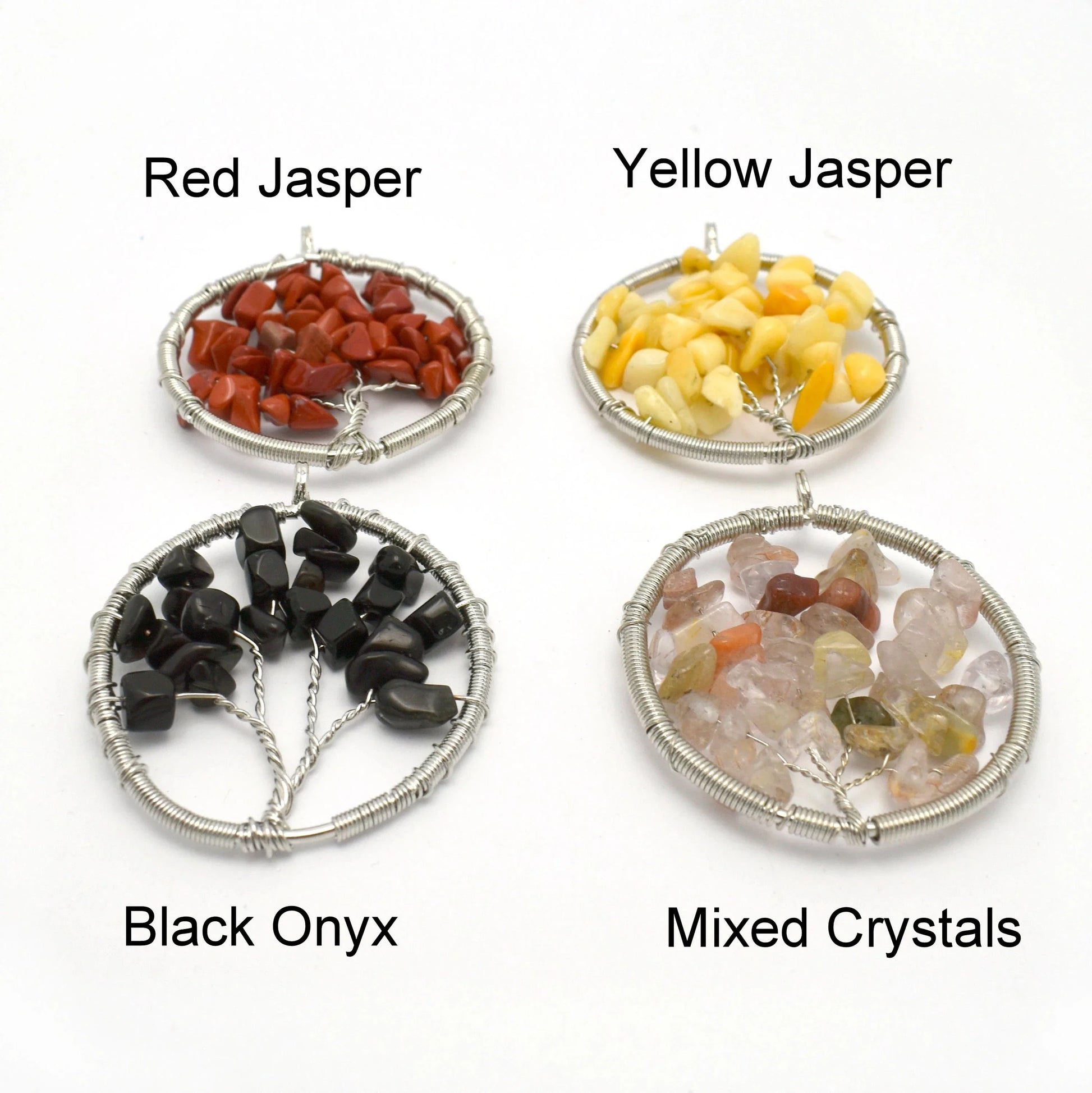Tree of Life Pendants-- Silver-Plated Round Crystal Beaded in 4 stone choices 
