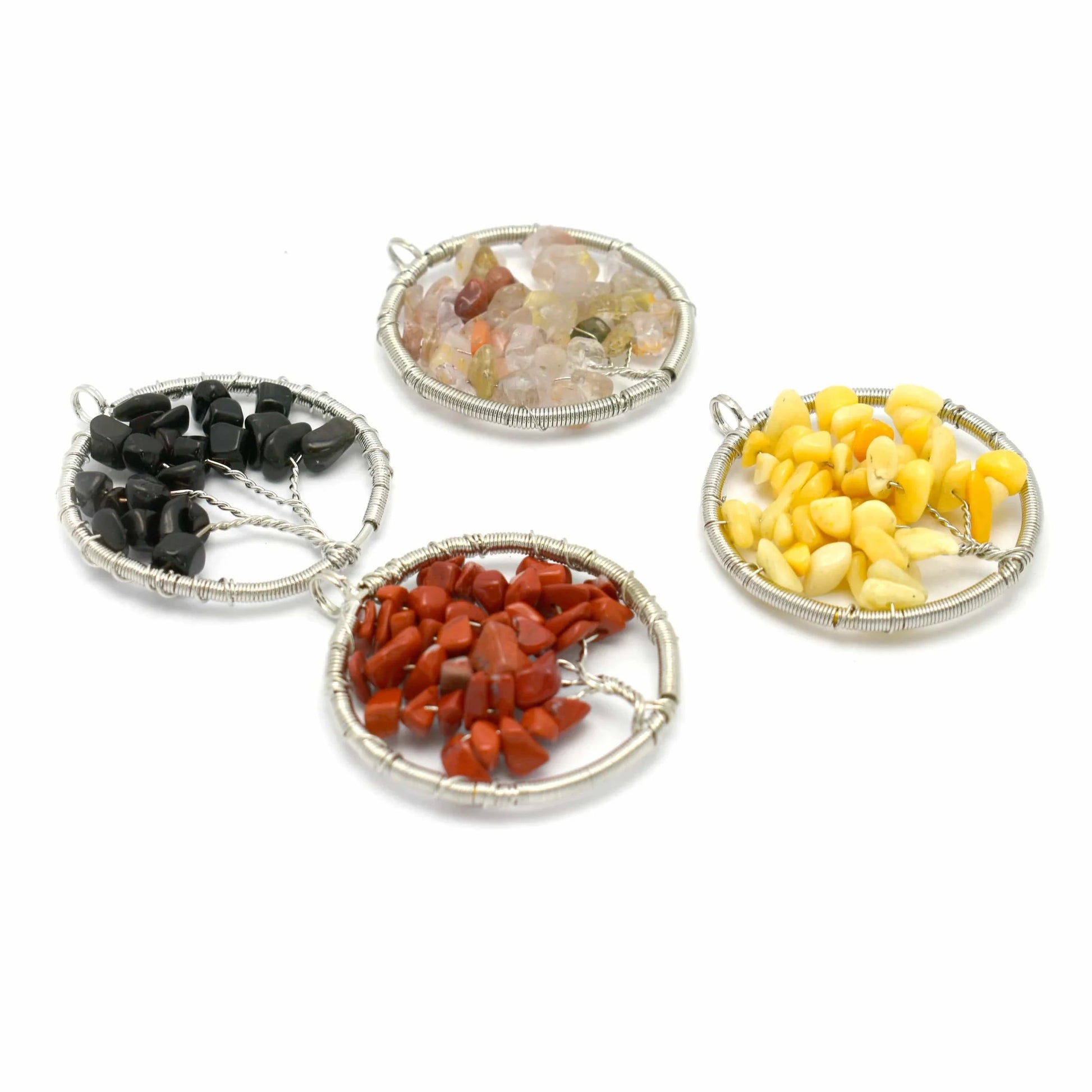 Tree of Life Pendant-- Silver-Plated Round Crystal Beaded in 4 stone choices shown here at a slight angle