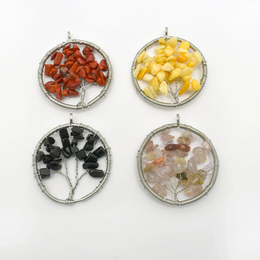 Tree of Life Pendant-- Silver-Plated Round Crystal Beaded in 4 stone choices, red, yellow, black and mixed crystals