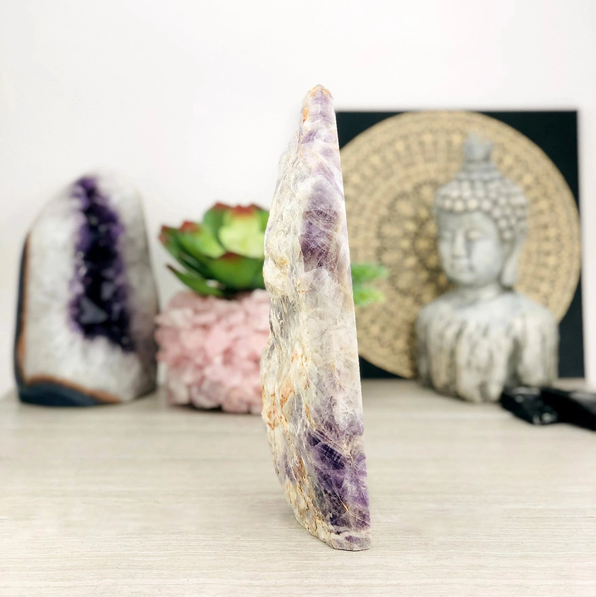 Chevron Amethyst Polished Point Cut Base - One-of-a-Kind side view