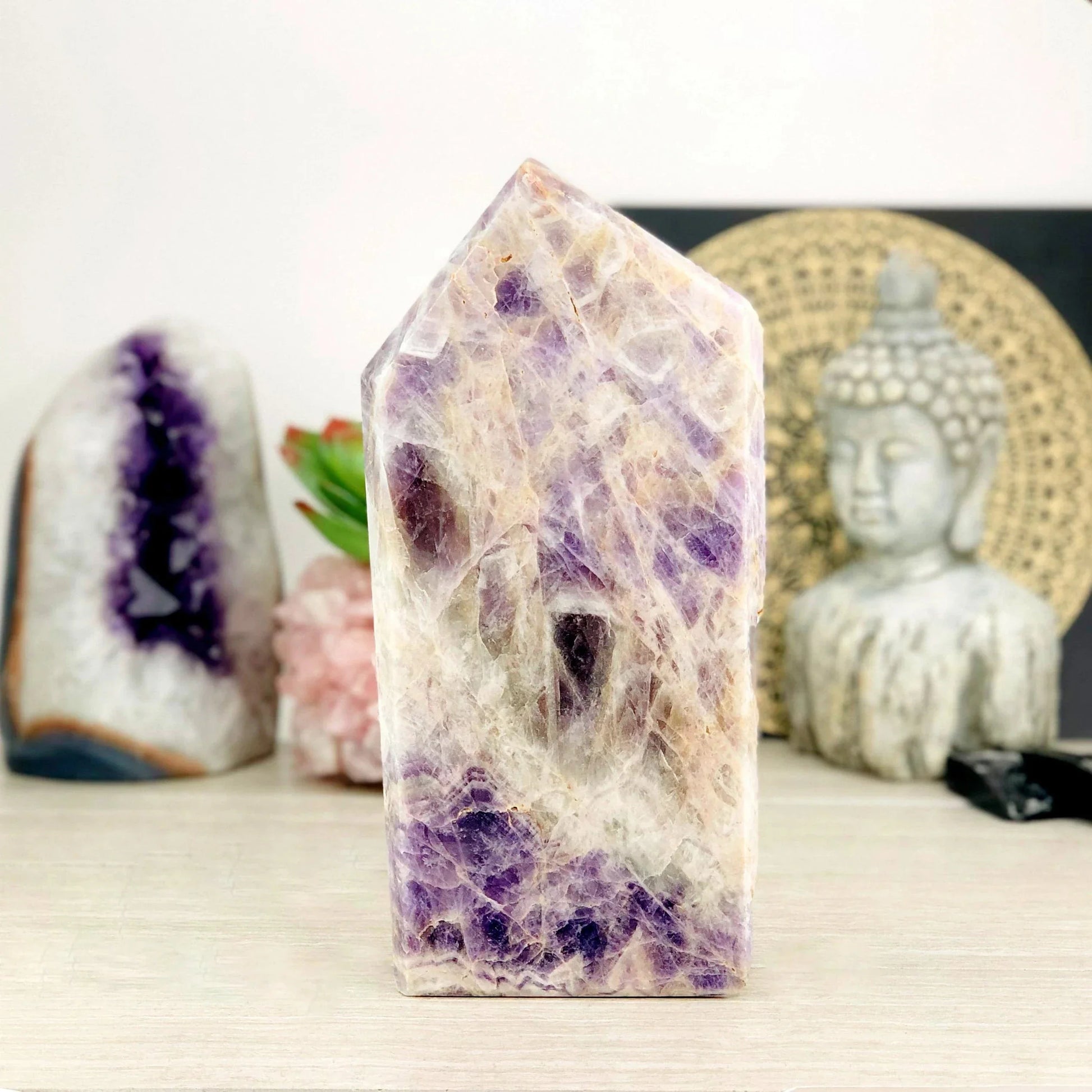 Chevron Amethyst Polished Point Cut Base - One-of-a-Kind front view