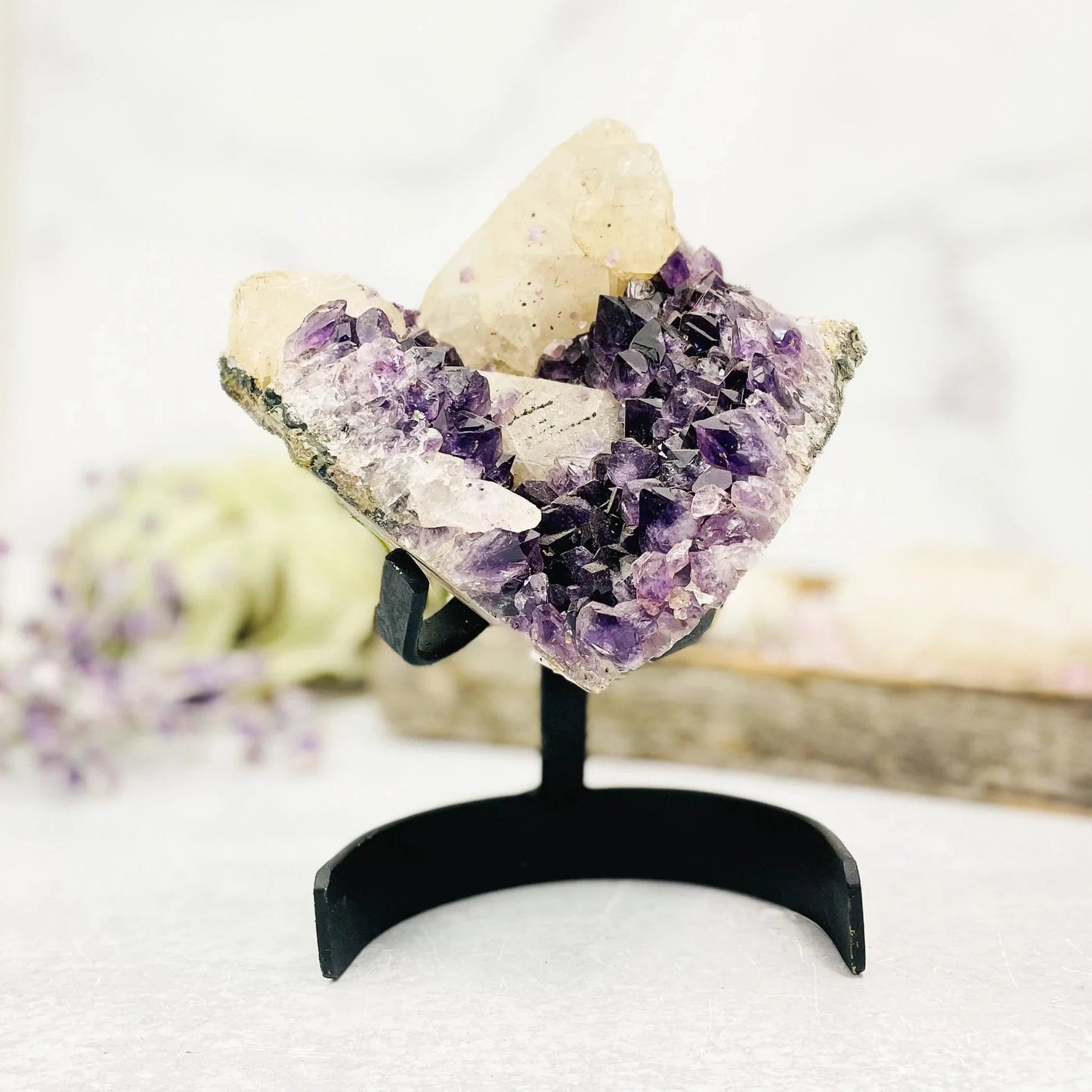 amethyst with decorations in the background