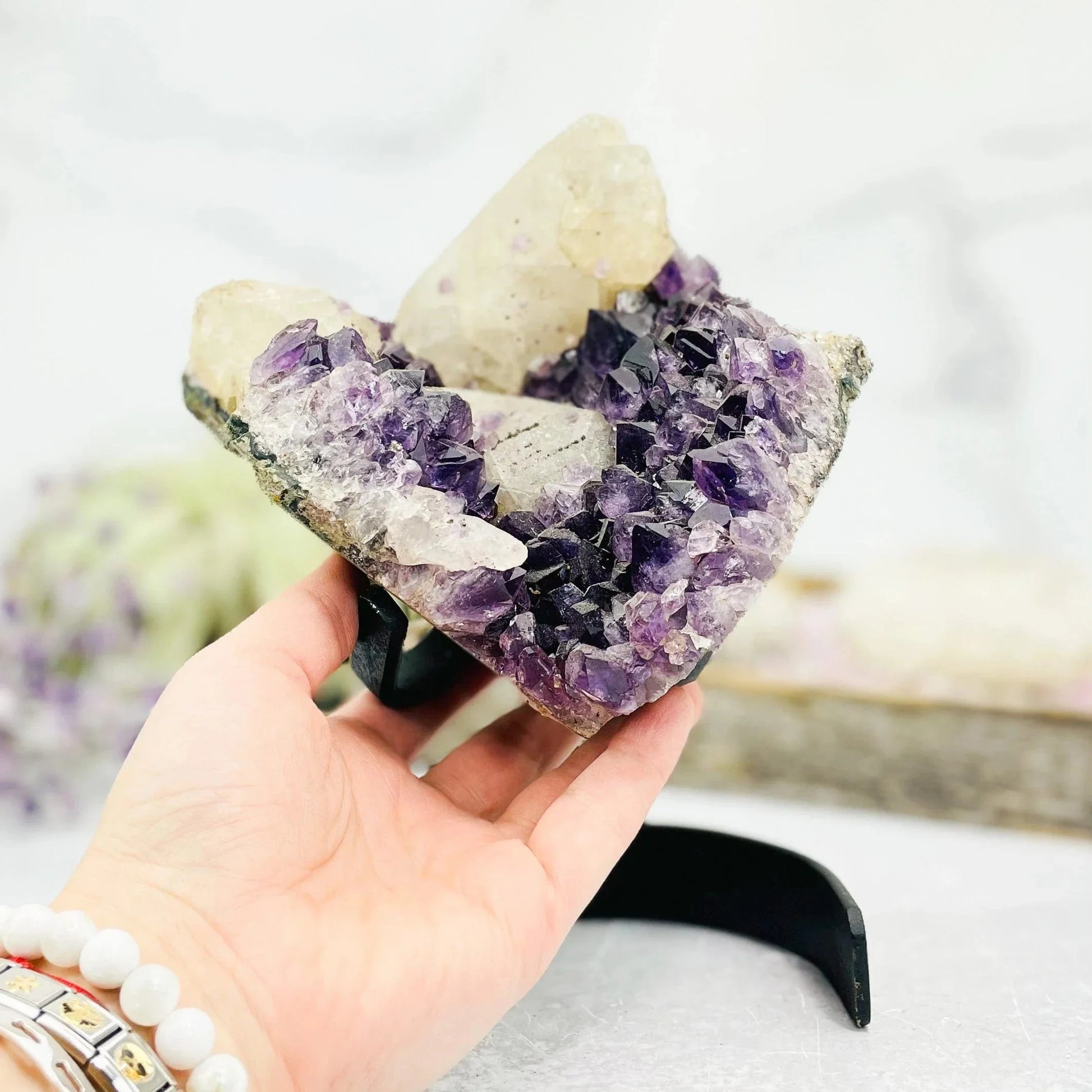 amethyst with decorations in the background