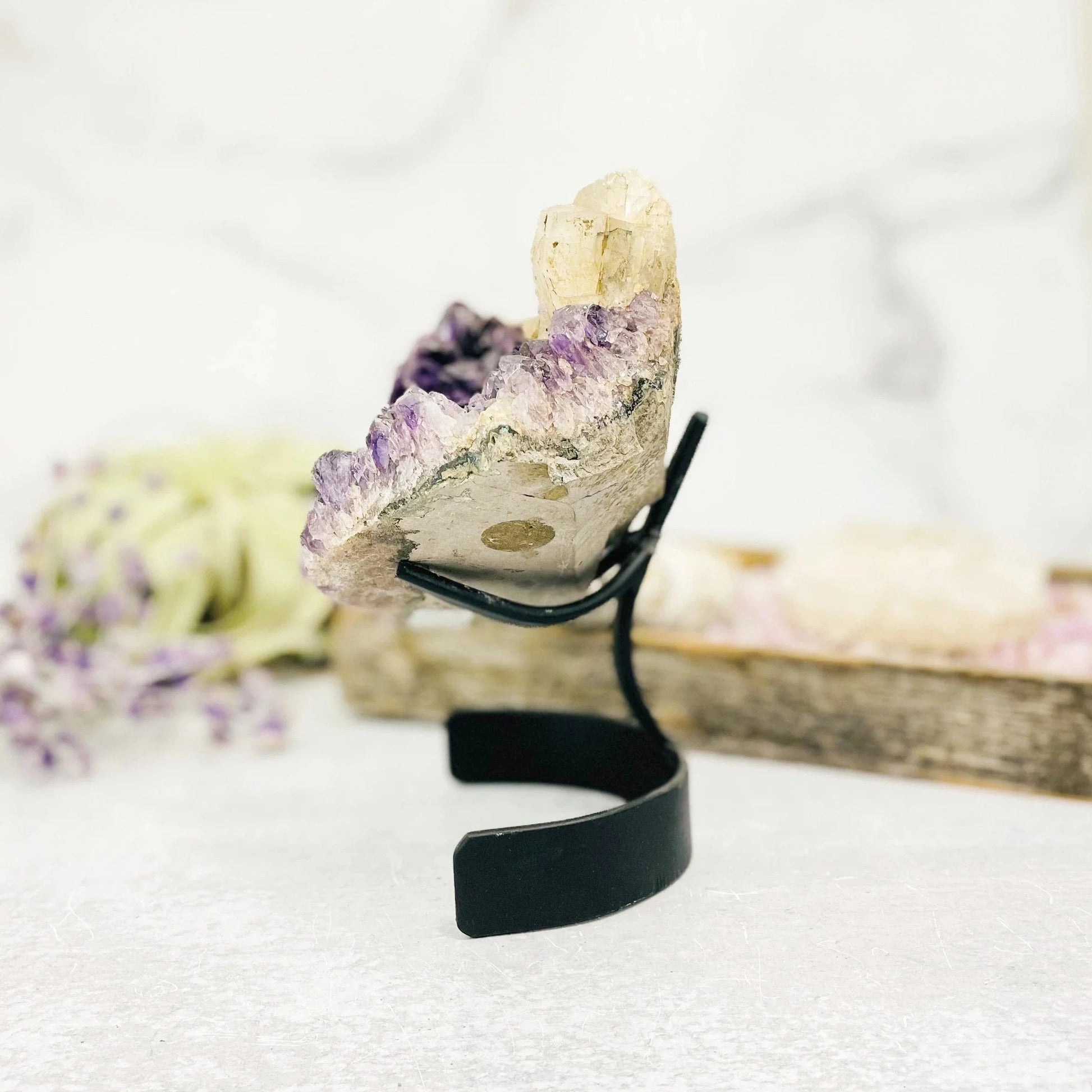 amethyst with decorations in the background