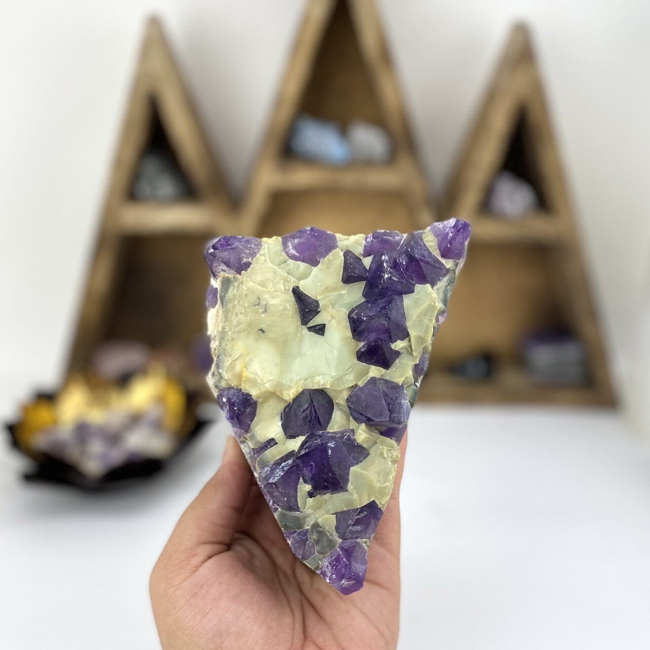 amethyst with decorations in the background
