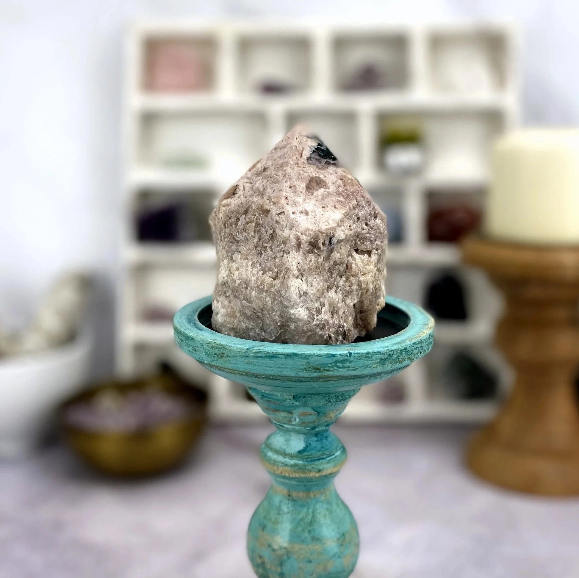 amethyst with decorations in the background