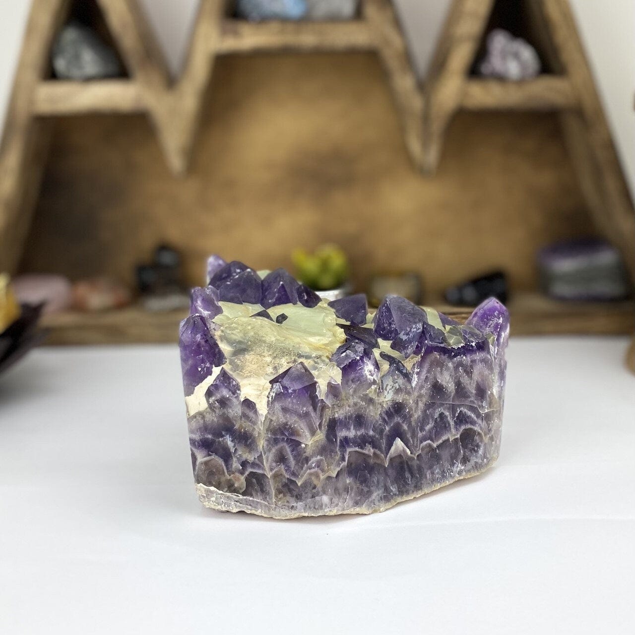 amethyst with decorations in the background