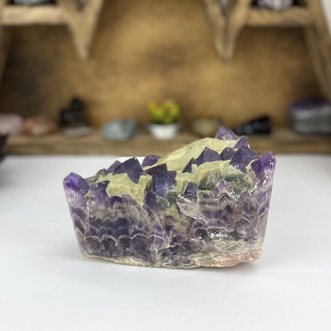 amethyst with decorations in the background