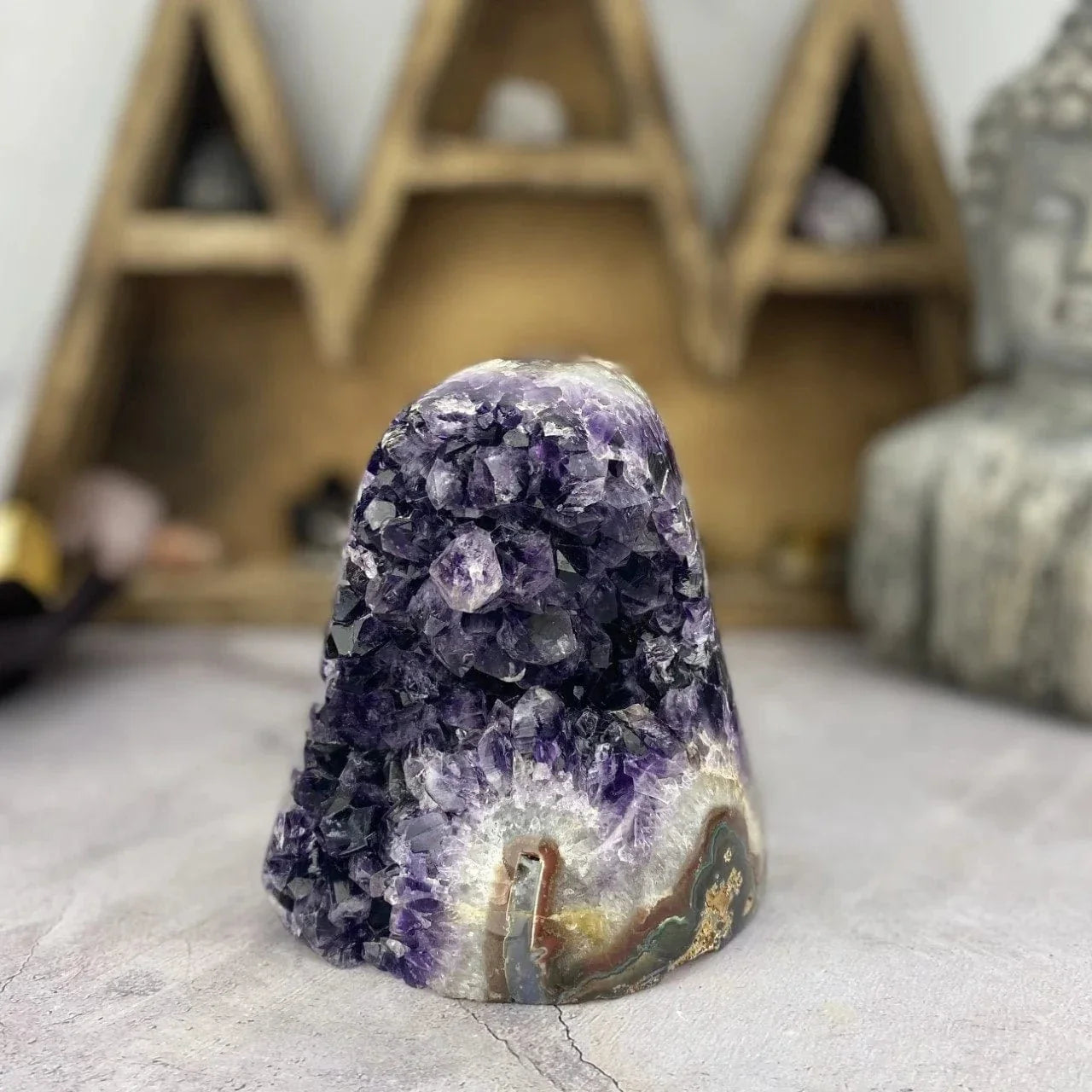 amethyst with decorations in the background