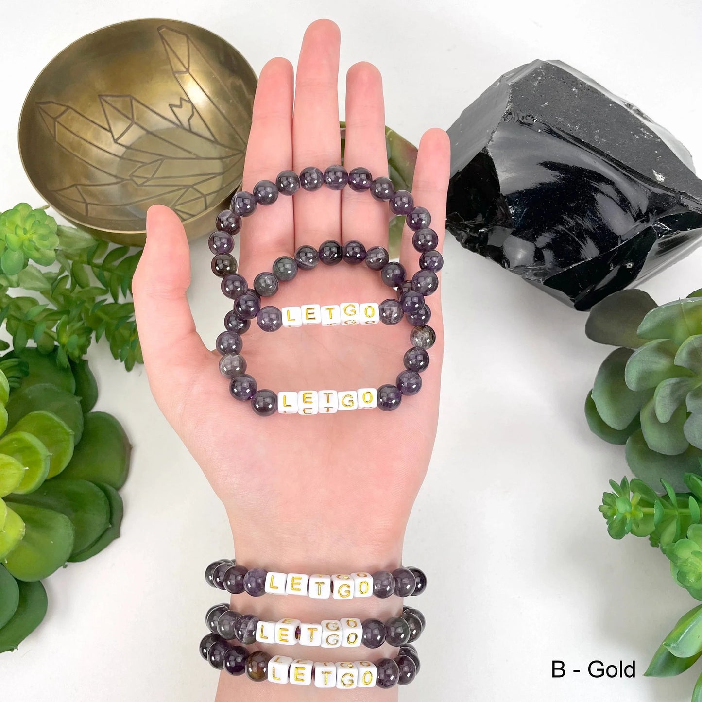 Crystal Letter Bead Bracelet - “LET GO” Mala Style