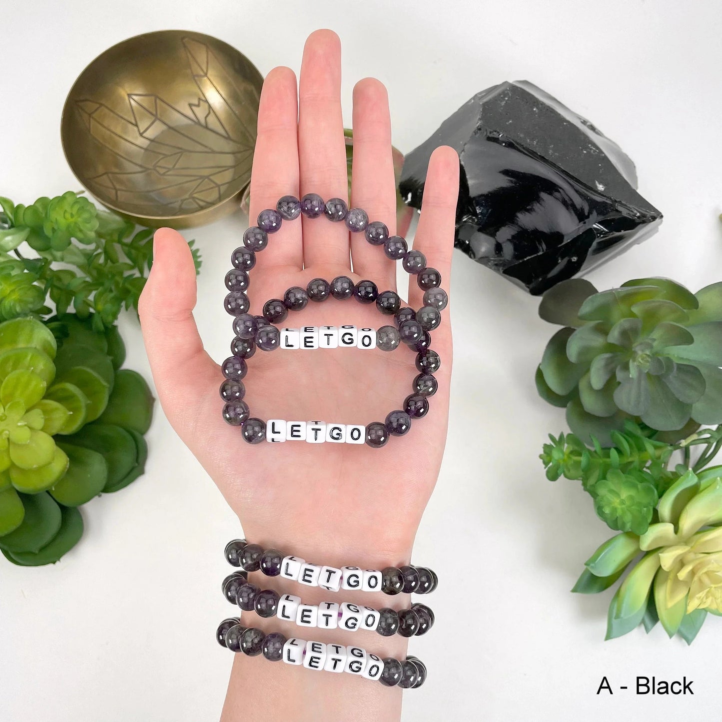 Crystal Letter Bead Bracelet - “LET GO” Mala Style