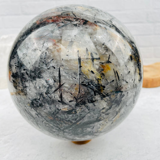 Black Tourmilated Quartz Massive Sphere - OOAK -Front View